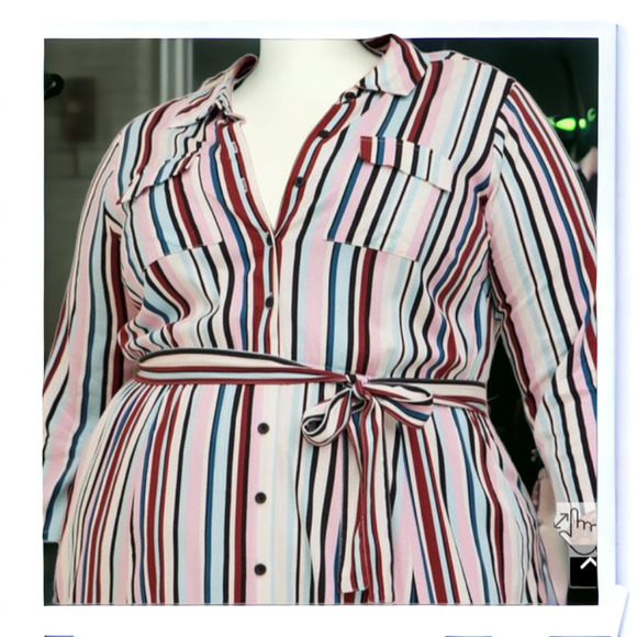 NEW TORRID Midi Shirt Dress Plus Size 2X Stretch Challis Button Front Stripes - Picture 7 of 10